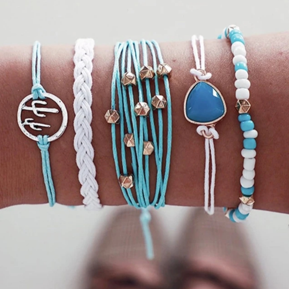 Cactus and Turquoise Gemstone Rope Bracelet Set